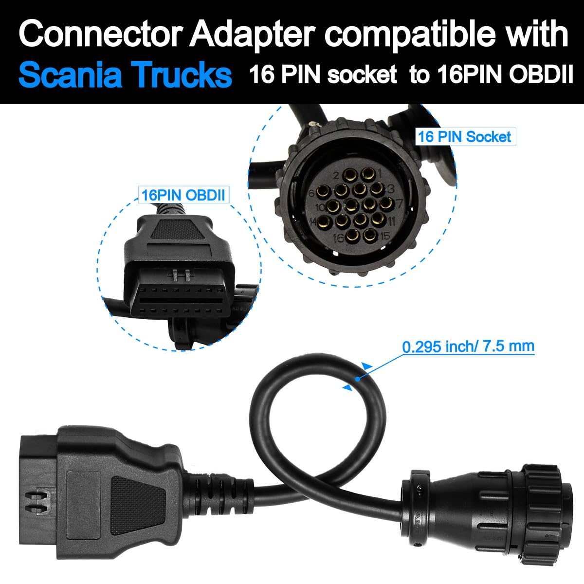 OBD OBD2 16 Pin Connector Diagnostic Adapter Cable Compatible for BMW 20 Pin