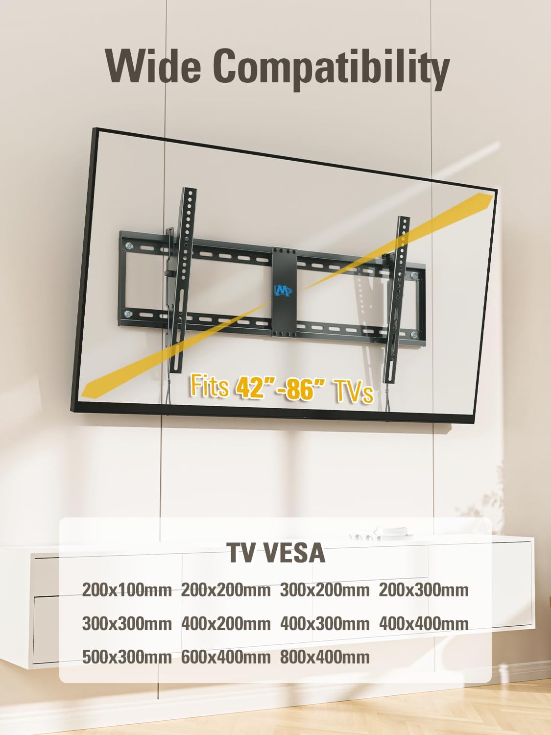 Mounting Dream Tilting TV Wall Mount for Most 37-90 Inch TVs up to 132lbs | Low Profile TV Mount Fits 16", 18", 24" Studs, Max VESA 600x400mm, Wall Mount TV Bracket with Quick Lock & Release, MD2268-LK