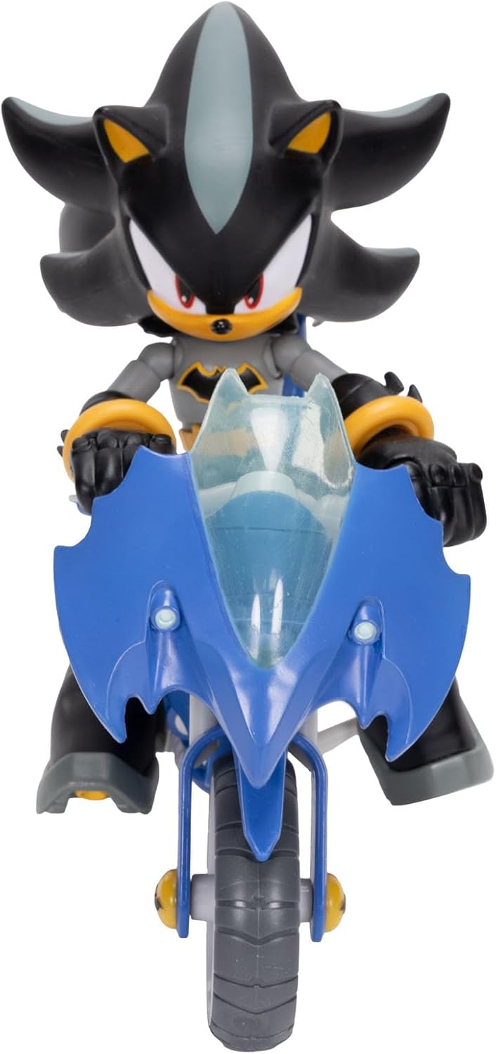 Sonic The Hedgehog DC x Sonic Shadow as Batman & Batcycle Action Figure Set, 5"/13cm, 22 Points of Articulation, Moving Wheels, Working Kickstand
