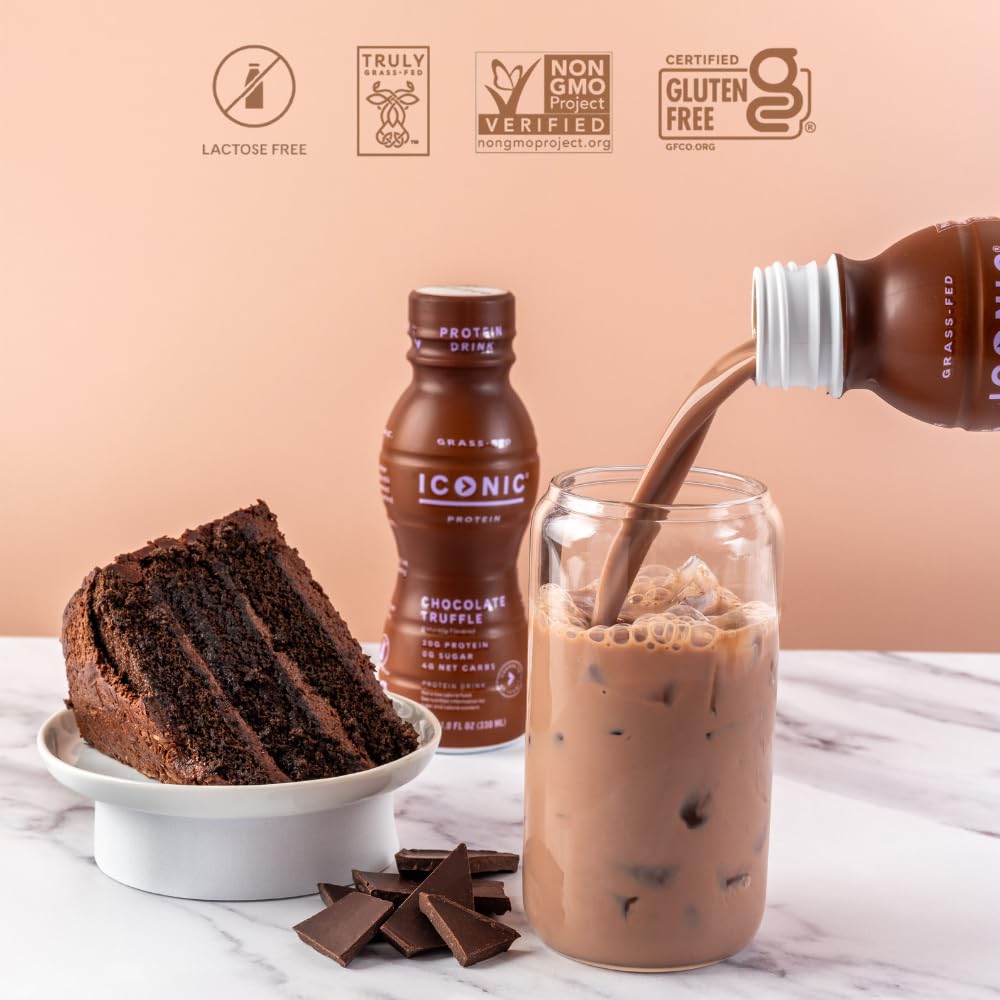Iconic Protein Drinks, Vanilla Bean (12 Pack) - Sugar Free & Low Carb - 20g Grass Fed Protein - Lactose Free, Gluten Free, Non-GMO, Kosher - Keto Friendly Protein Shakes