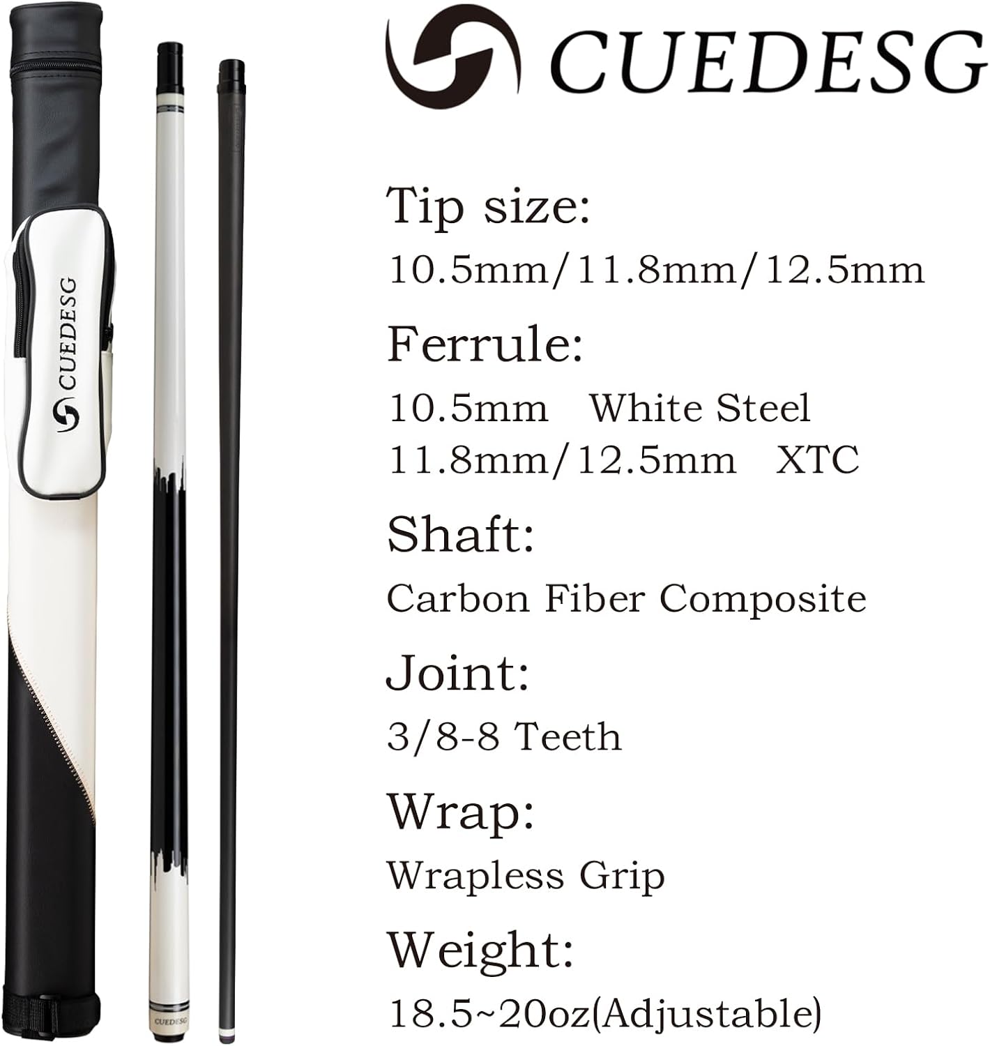 Carbon Fiber Pool Cue Stick 10.5mm/11.8mm/12.5mm,Low Deflection Pool Stick,Professional Cue Stick with Case