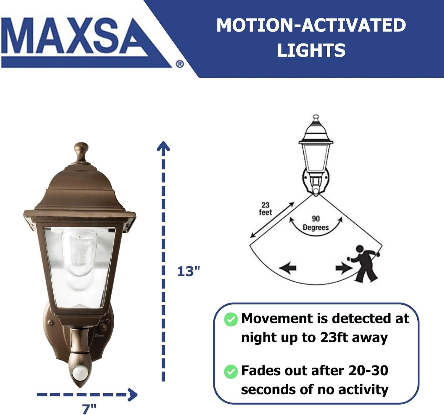 Maxsa 44219 Premium Wireless Battery-Powered Motion-Activated Decorative Outdoor Wall Sconce Lighting Fixture, Cool White LED, Metal Housing, Black