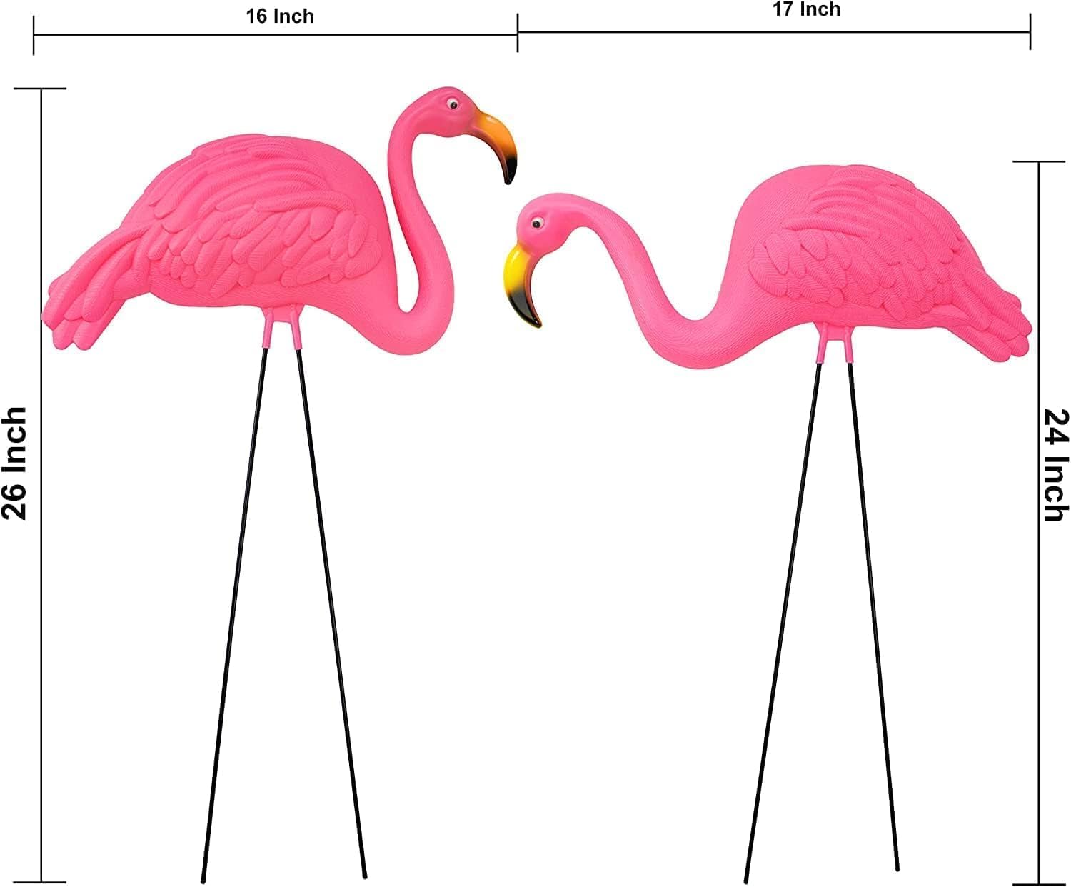 Pink Flamingos Yard Decorations - 2 Pack Extra Large 24" Tall Plastic Flamingo Statue w/Metal Stakes - Lawn Ornaments & Garden Decor for Outdoor