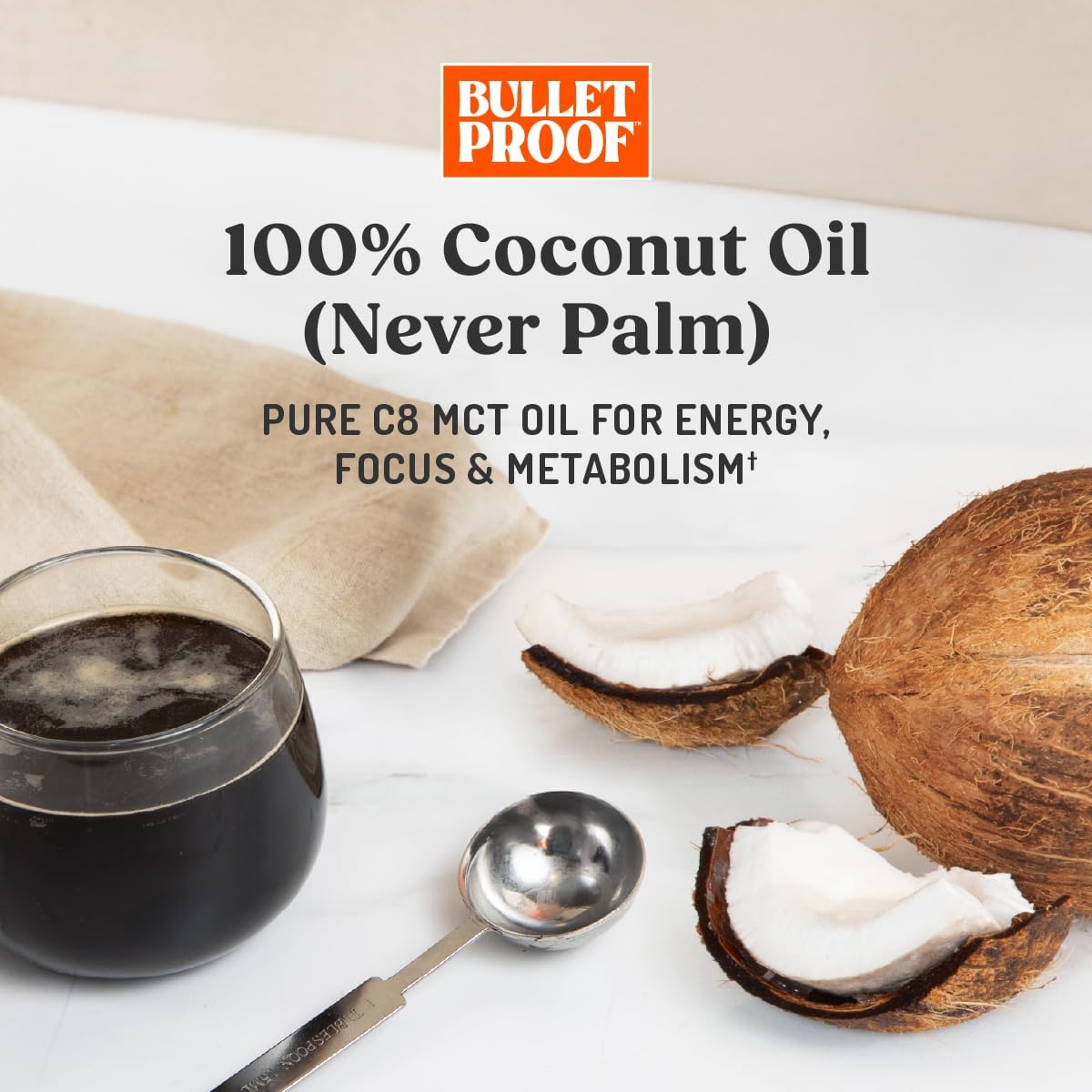 Bulletproof Brain Octane C8 MCT Oil, Non-GMO, 16 oz – 100% C8 from Coconut | 100% Pure Coconut Oil, Triple-Distilled Keto Energy Supplement for Coffee & Smoothies, Unflavored, No Additives, Non-GMO