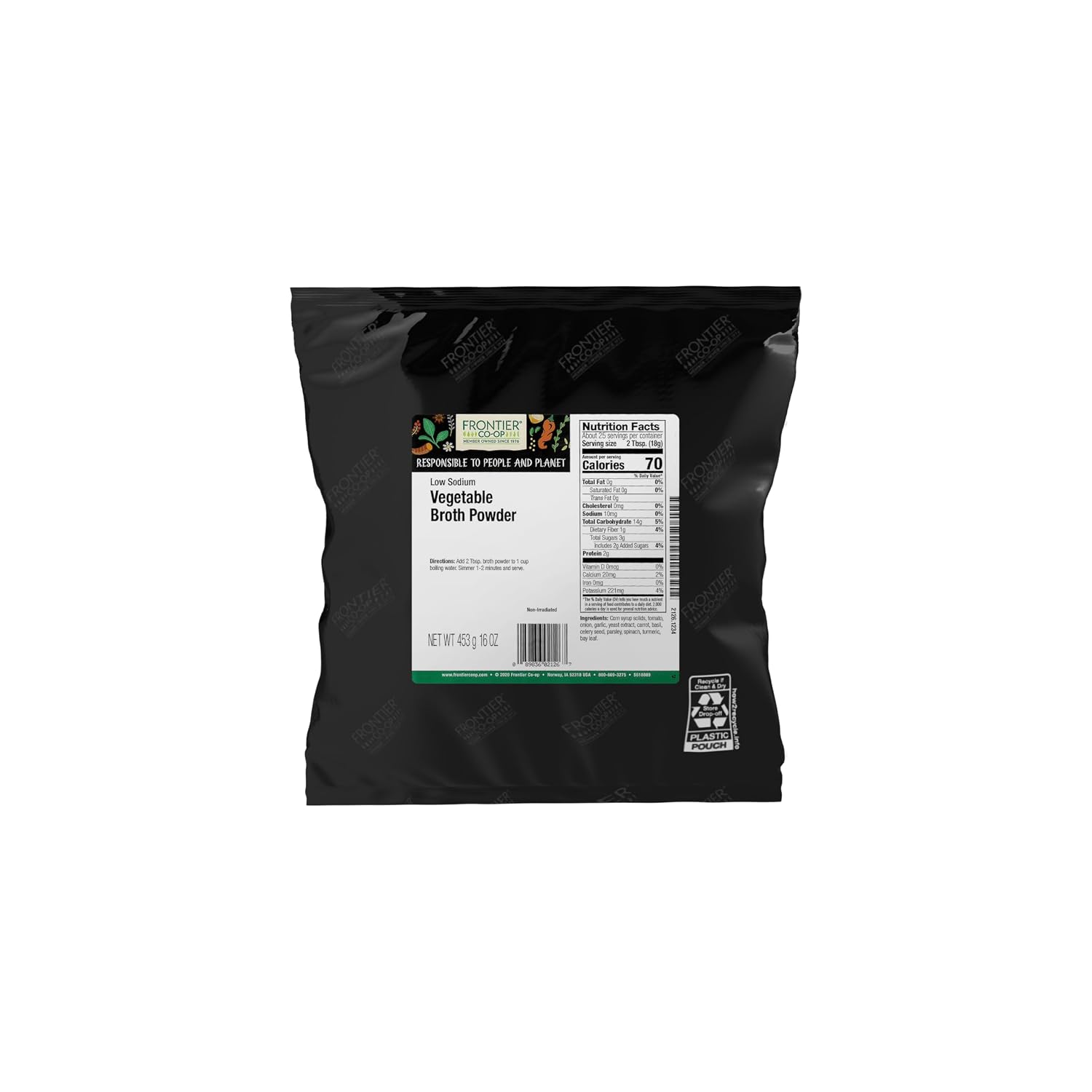 Frontier Co-op Vegetable Broth Powder, 1-Pound Bulk Bag, Broth, Soup Base, Gravy, Hot Drink, Kosher