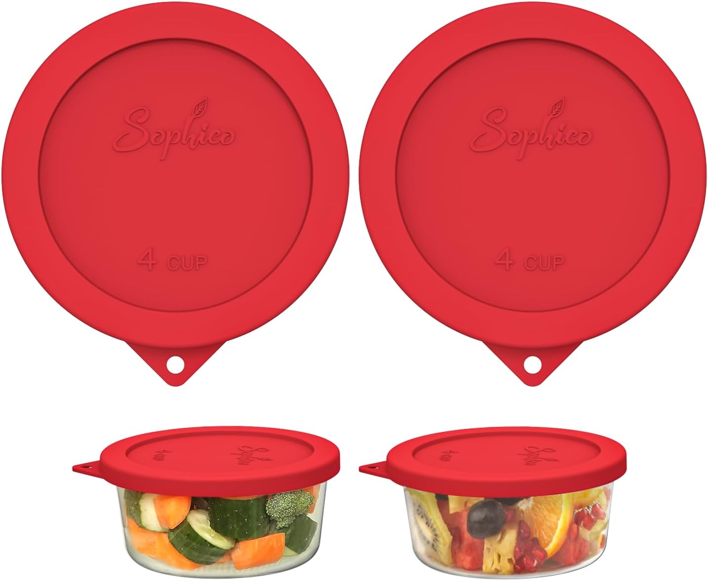 SOPHICO 4 Cup Silicone Lids Replacement for Pyrex & Anchor Hocking 7201-PC