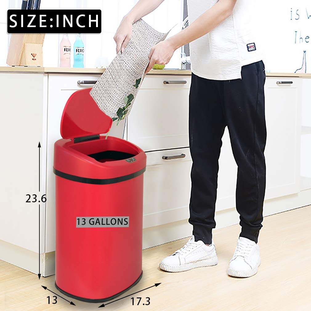 Dkeli 13 Gallon Automatic Motion Sensor Trash Can, Stainless Steel Touchless Kitchen Trash Can with Lid, 50L High-Capacity Office Bathroom Bedroom Garbage Bin