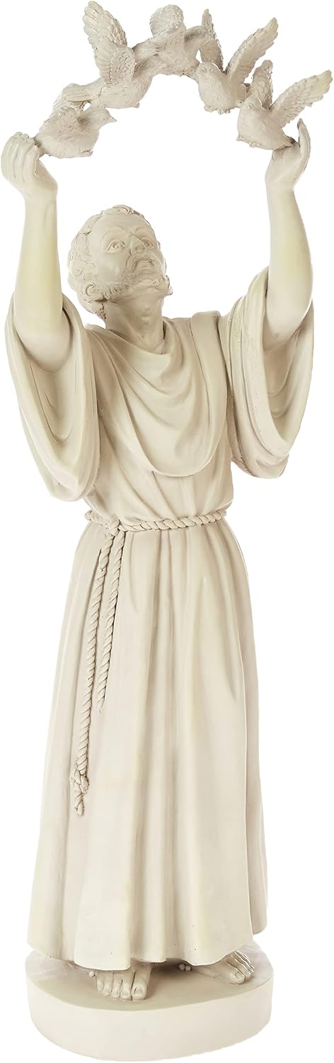 Design Toscano Francis of Assisi Blessing Religious Garden Decor Statue with Bird Bath Feeder, 19 inches Tall, Cast Stone Resin, Gray Stone Finish