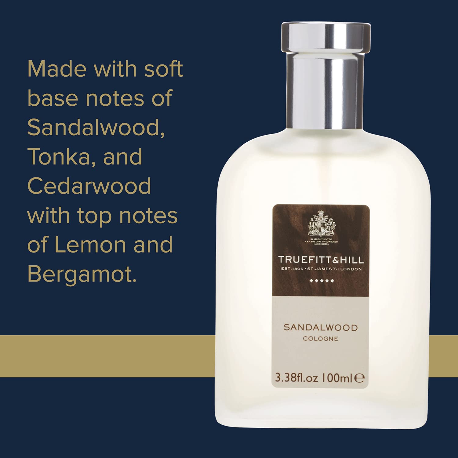 Trufitt & Hill Sandalwood Cologne for Men, Fresh Classic fragrance, 3.38 oz.