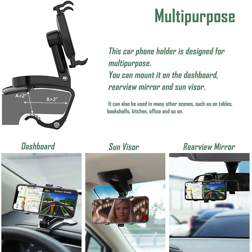 Car Phone Holder Mount,360 Degrees Rotation Dashboard Phone Holder for iPhone,Samsung,Google,Nokia,and 4 to 7" Smartphones