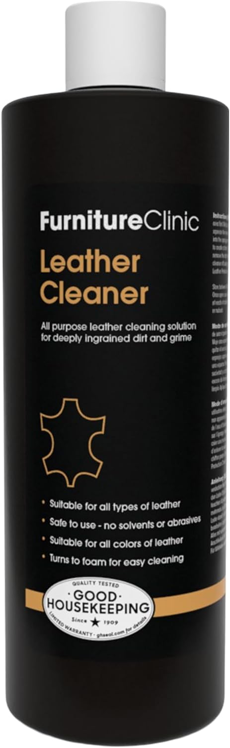 Furniture Clinic Large Leather Care Kit | Leather Cleaner + Conditioning Protection Cream for Furniture | Two 17oz Bottles + 1 Sponge & 1 Cloth | Restore Leather Couches, Car Seats, Jackets, & Boots