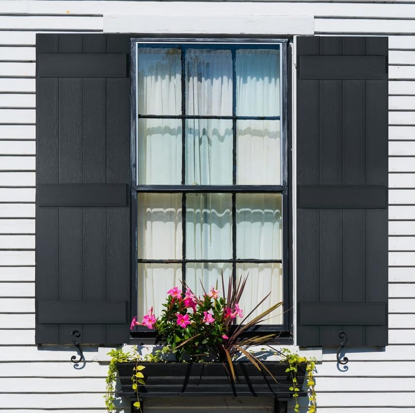 Polaris Homeside 4 Board and Batten Joined Vinyl Shutters (1 Pair) 14-1/2in. x 47in. - 050 Black