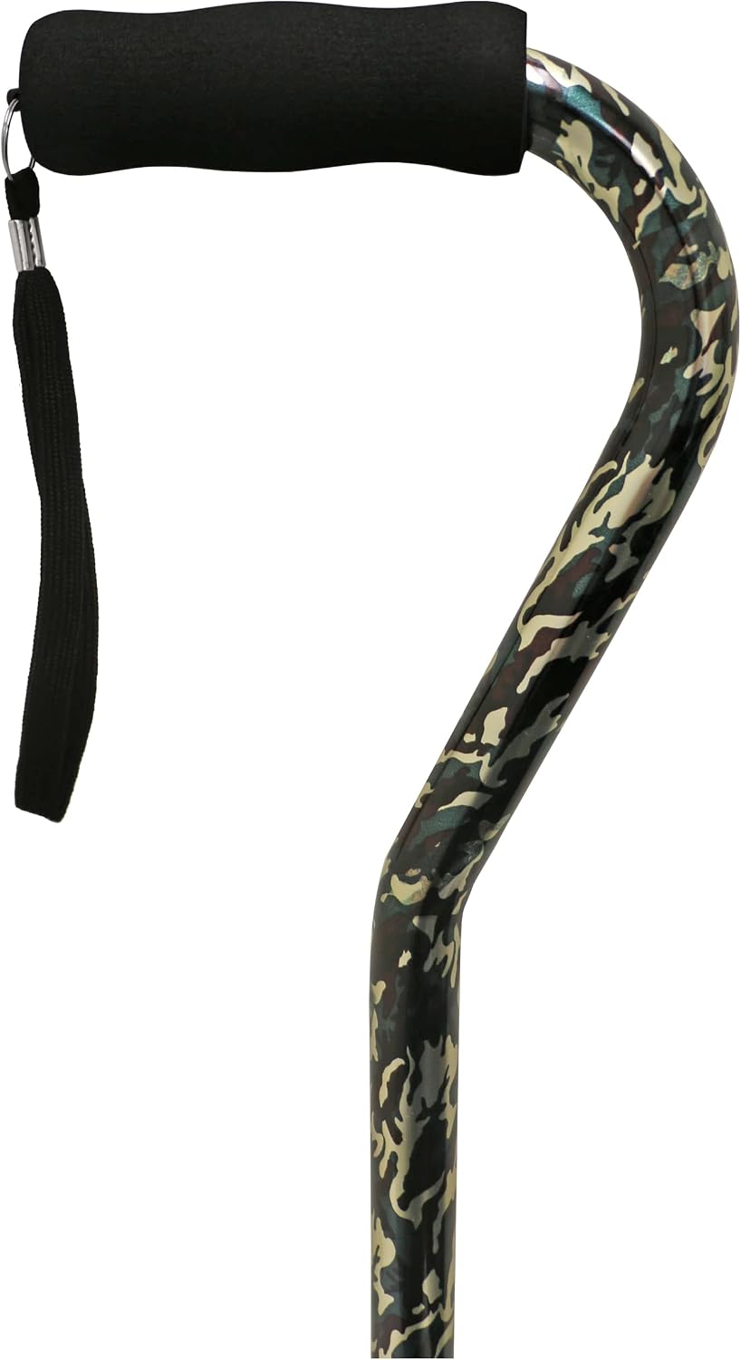 PCP Adjustable Cane, Offset Handle, Foam Grip, Wrist Strap, Lightweight Aluminum, Hunter Camouflage Pattern