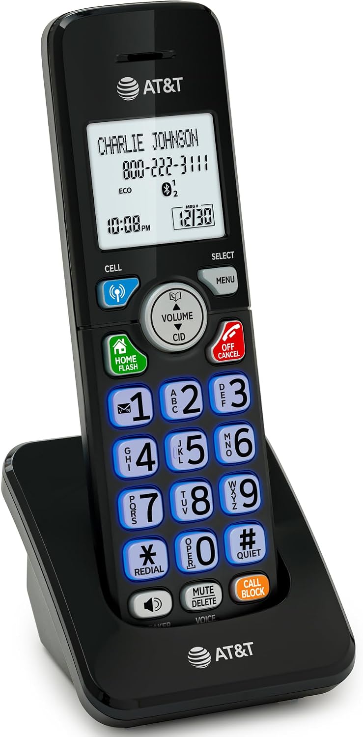 AT&T DL72219 DECT 6.0 2-Handset Cordless Phone for Home with Connect to Cell, Call Blocking, 1.8" Backlit Screen, Big Buttons, intercom