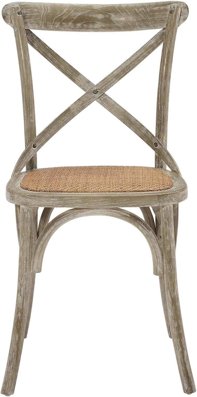 Modway Gear Rustic Modern Farmhouse Elm Wood Rattan Dining Chair in Gray