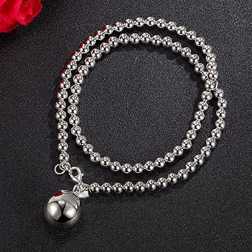 Dankadi Italy Fashion Women 925 Sterling Silver Bead Necklace Bell and Heart Pendant 4MM 6MM Round Prayer Beads Link Chain 18 "20" 22 "24" 26 "28"