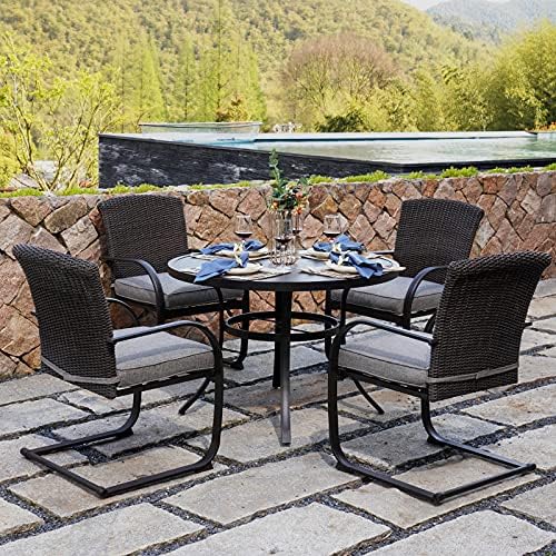Grand patio 4 Pieces Outdoor Patio Metal Dining Chairs, C-Spring Motion Wicker Dining Chairs Set of 4 with Seat Cushions for Lawn Garden Backyard Deck