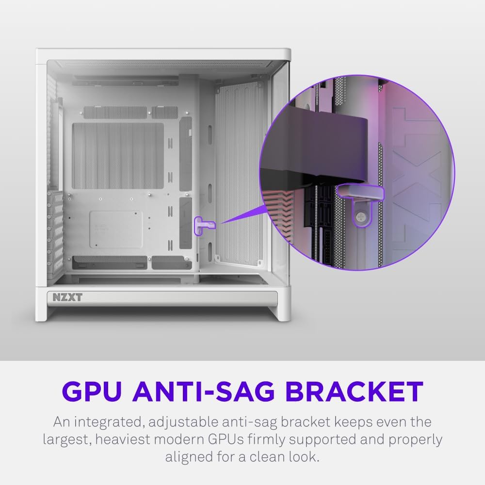 NZXT H6 - Compact Dual-Chamber ATX PC Case - White | Dual-chamber ATX case supporting up to 10 120mm fans and 360mm radiators, with back-connect motherboard compatibility.