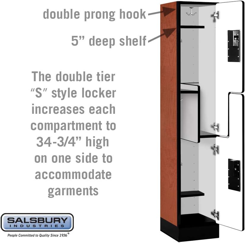 Salsbury Industries Double Tier 'S' Style Designer Wood Locker, Mahogany, 5' 3" x 15"
