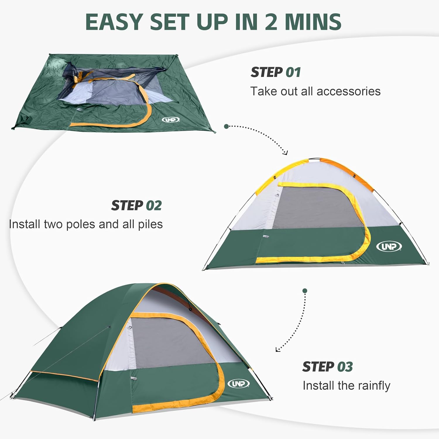 Camping Tent 2-4 Person, Waterproof Windproof Tent with Rainfly Easy Set up-Portable Dome Tents for Camping…