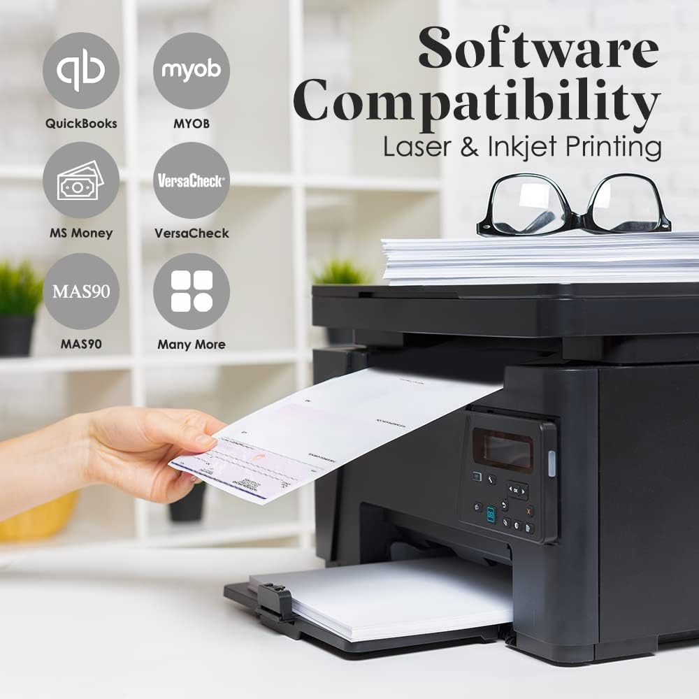 ABC Computer Checks Compatible w/QuickBooks, Checks on Top, Gray Linen (100 Sheets)