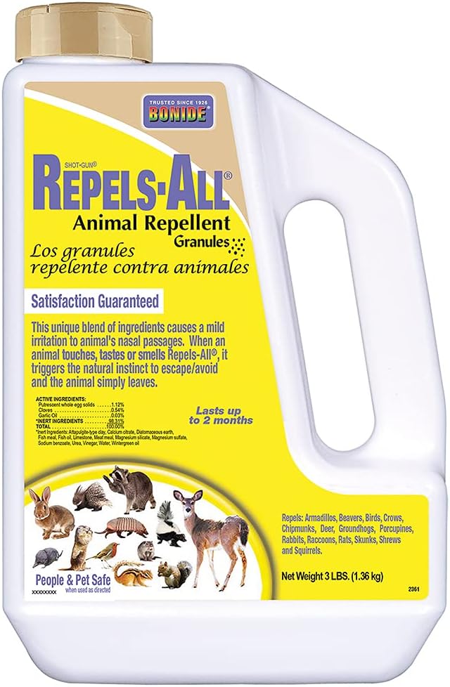 Bonide Repels-All Animal Repellent Granules, 6 lbs. | Ready-to-Use Deer & Rabbit Repellent, Deter Pests from Lawn & Garden