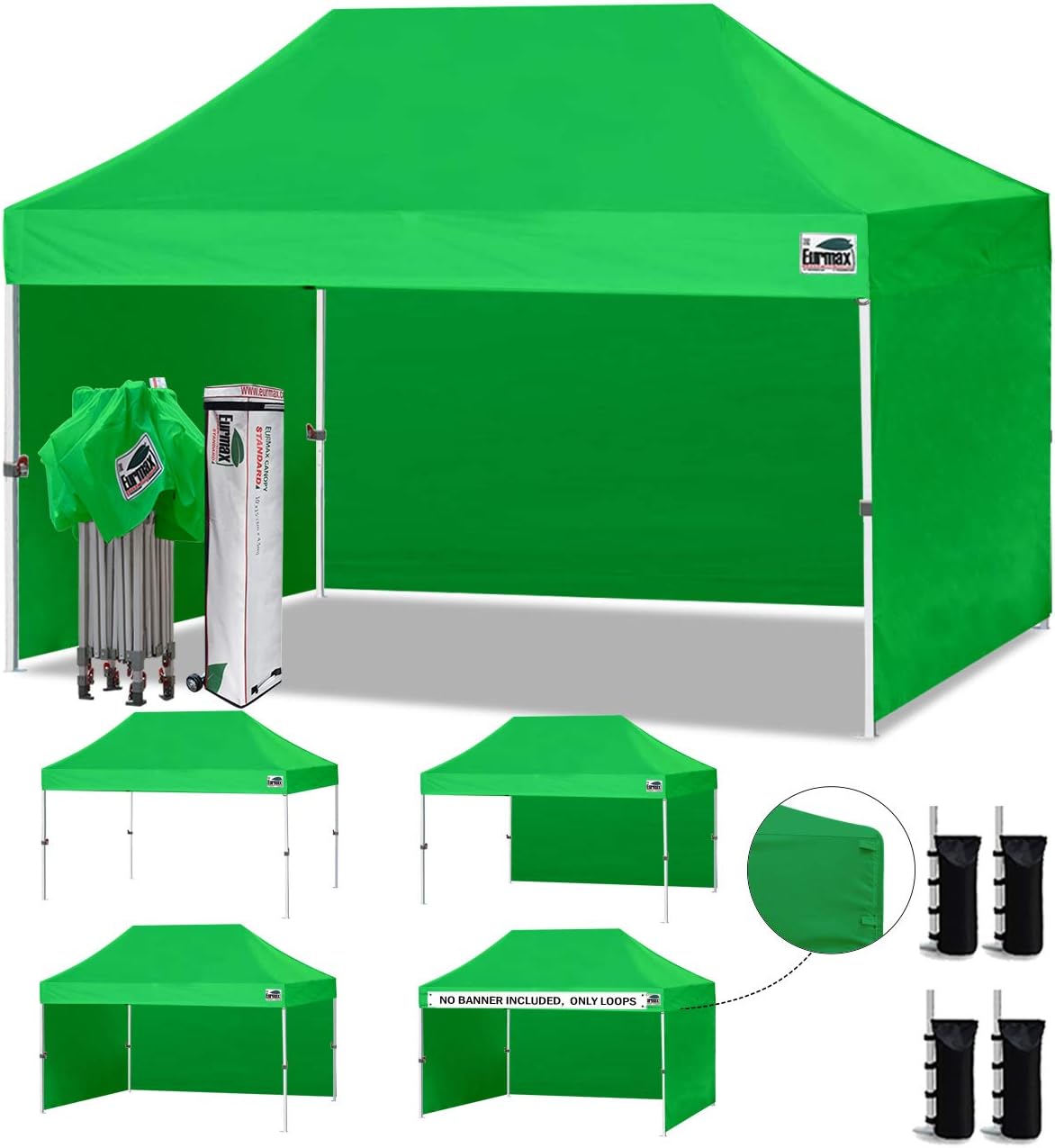 Eurmax USA 10x10 Pop Up Canopy Tent,Commercial Tent with Patented No-Tip Rolling Bag,4 Zippered Removable Walls,UV & Water Resistant Canopy Top,Heavy Duty Outdoor Gazebo,Instant Shelter(White)