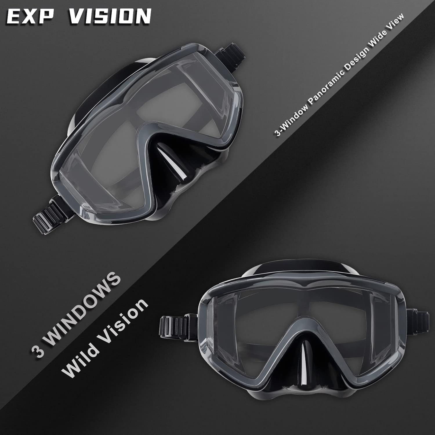Adult Pano 3 Scuba Diving Mask, Tempered Glass Snorkel Mask Anti-Fog Swim Mask No Leakage Swim Goggles with Nose Cover Snorkeling Gear for Snorkeling
