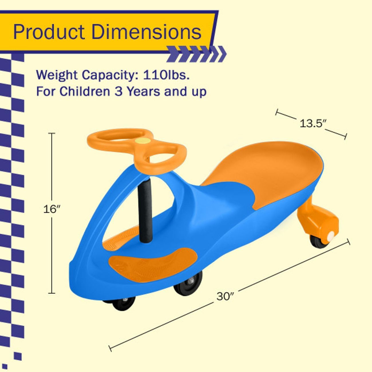 Wiggle Car Ride On Toy - No Batteries, Gears or Pedals - Twist, Swivel, Go - Outdoor Ride Ons for Kids 3 Years and Up by Lil' Rider (Hot Pink and Black)