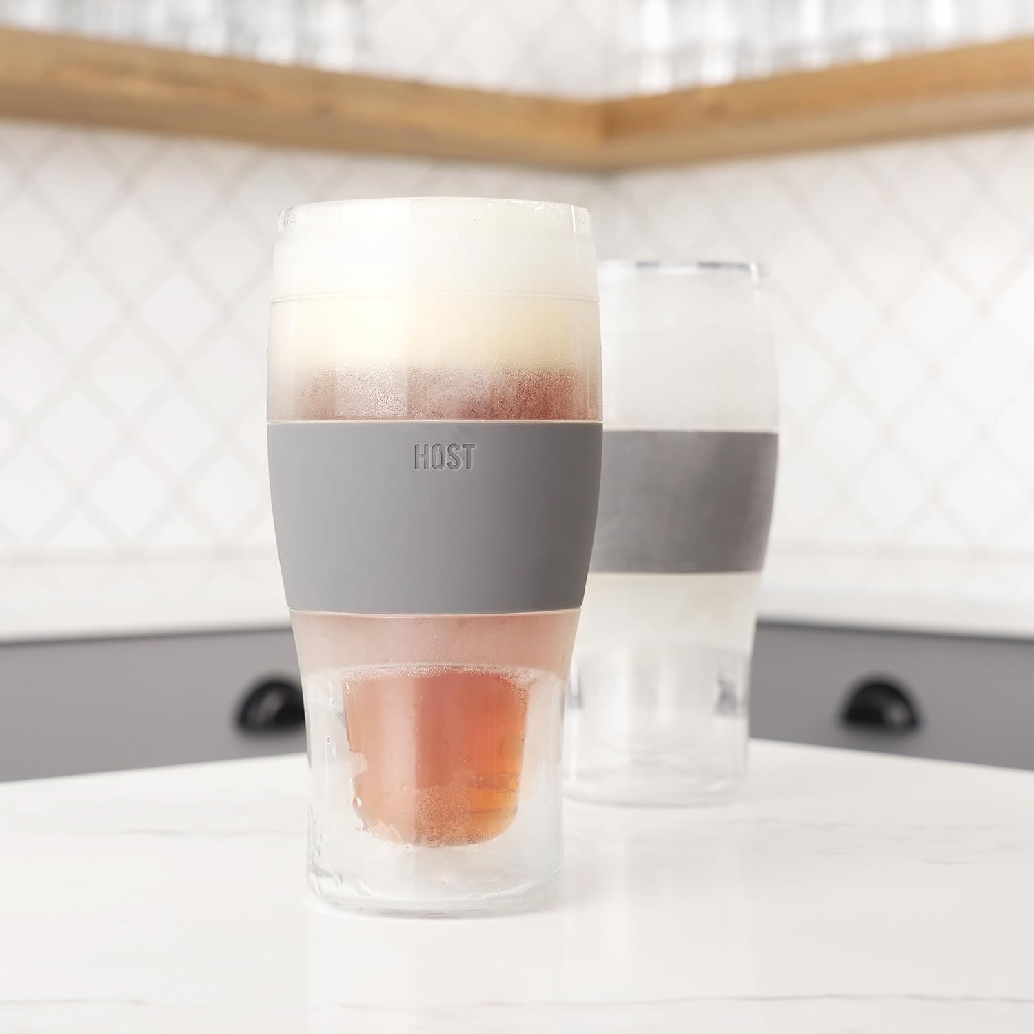 Host FREEZE Beer Glasses, Frozen Beer Mugs, Freezable Pint Glass Set, Insulated Pint Glass to Keep Your Drinks Cold, Double Walled Insulated Glasses