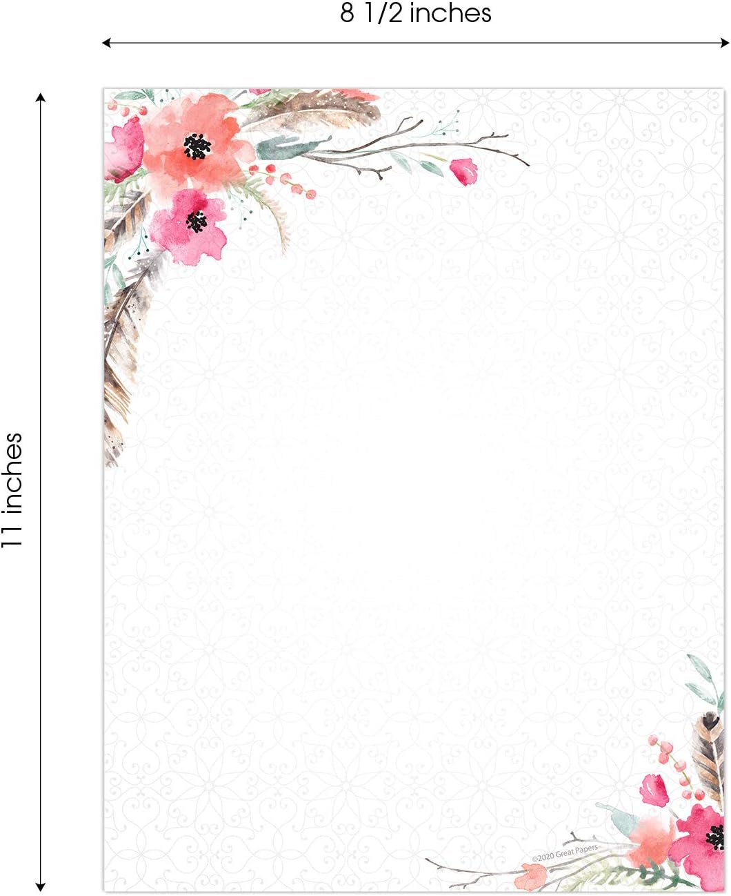 Great Papers! Lush Greenery Letterhead / 80 Floral Sheets 8.5" x 11" Beautiful Watercolor Botanical All Occasion Letter Paper