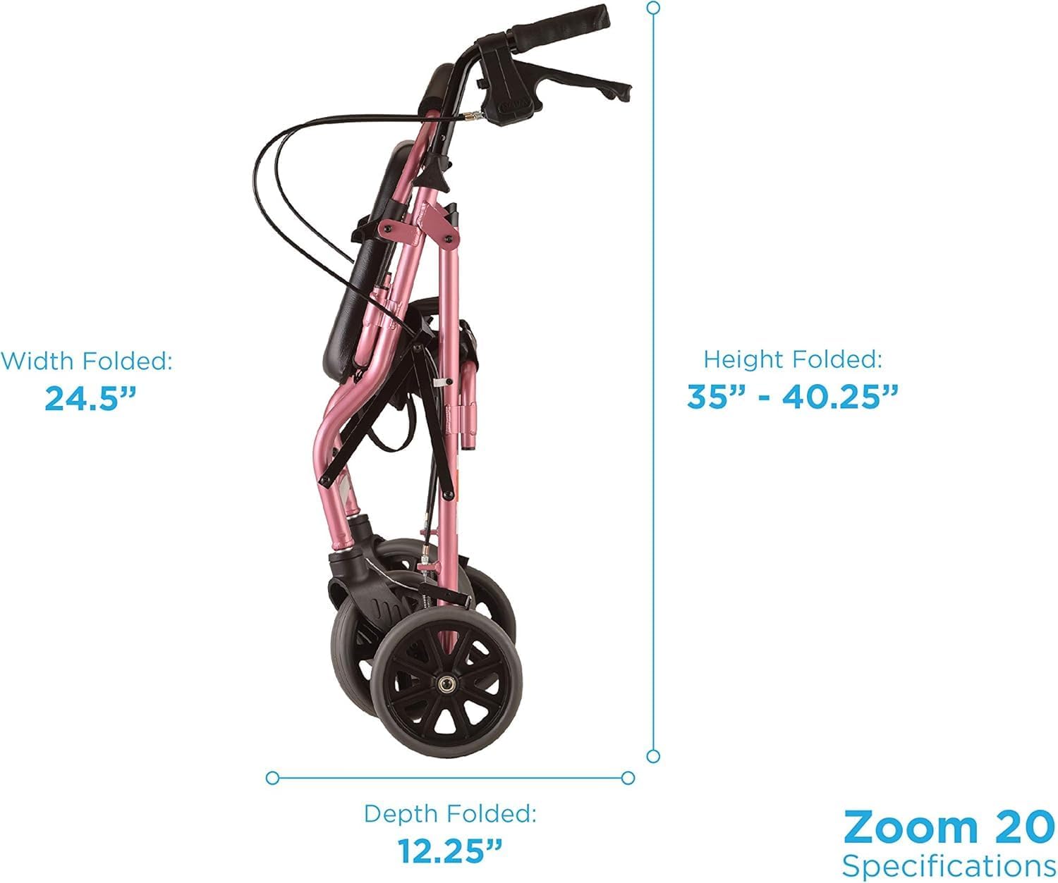 NOVA Zoom 22 Rollator Walker for Seniors, Rolling Walker with Locking Hand Brakes, Padded Seat & 8" Wheels, Lock N Load for Easy Transport & Storage, Adjustable Height 5'5"–6'1", Red