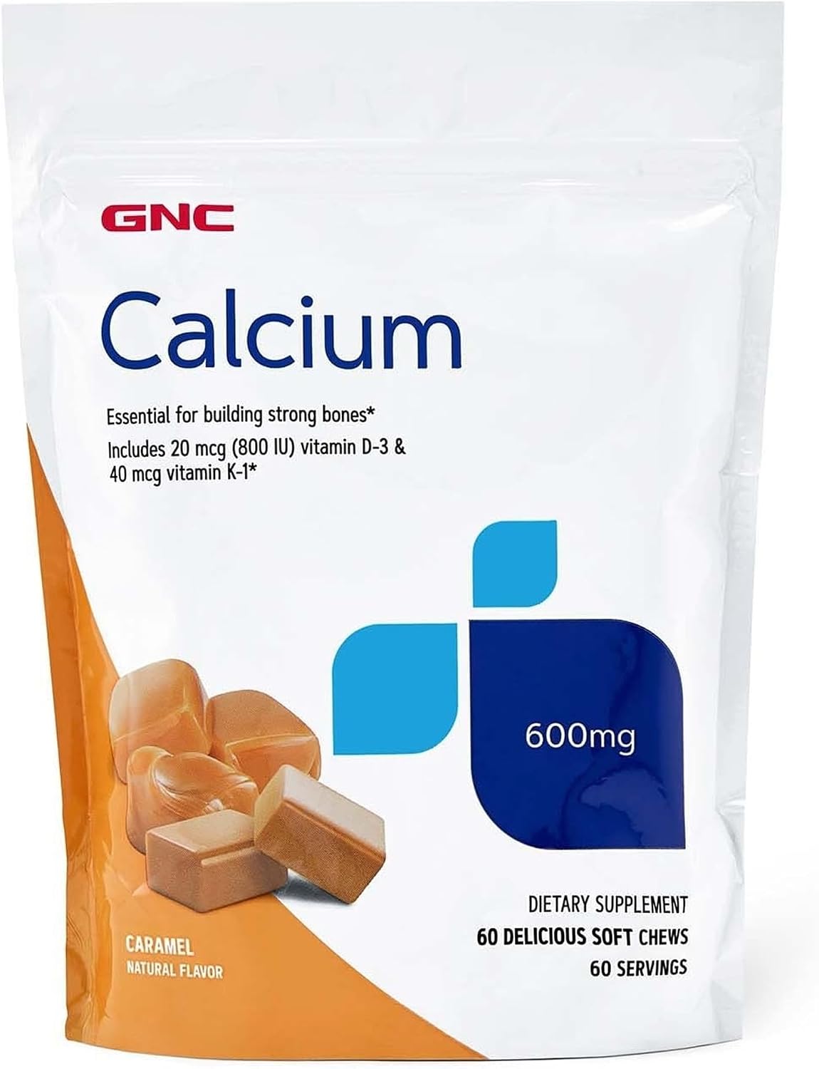 GNC Calcium 600mg Supplement, Supports Strong Bones, Caramel, 60 Servings