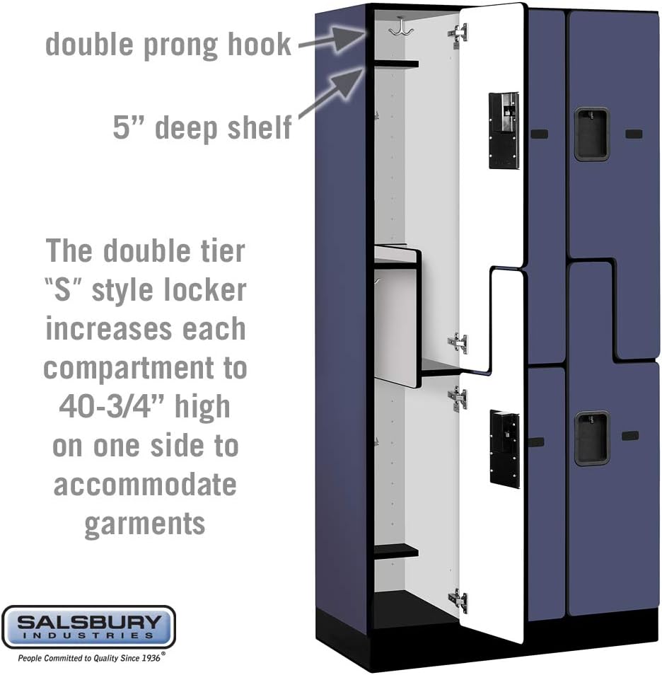 Salsbury Industries 2-Tier S-Style Designer Wood Locker with Three Wide Storage Units, 6-Feet High by 18-Inch Deep, Mahogany