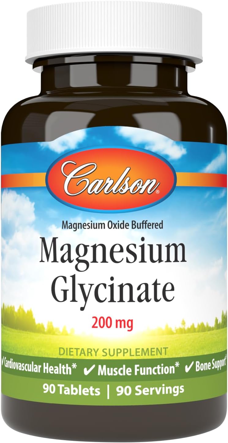 Carlson Chelated Magnesium Glycinate, 200 mg, Muscle Function, 180 Tablets | Superior Absorption; Bone Support