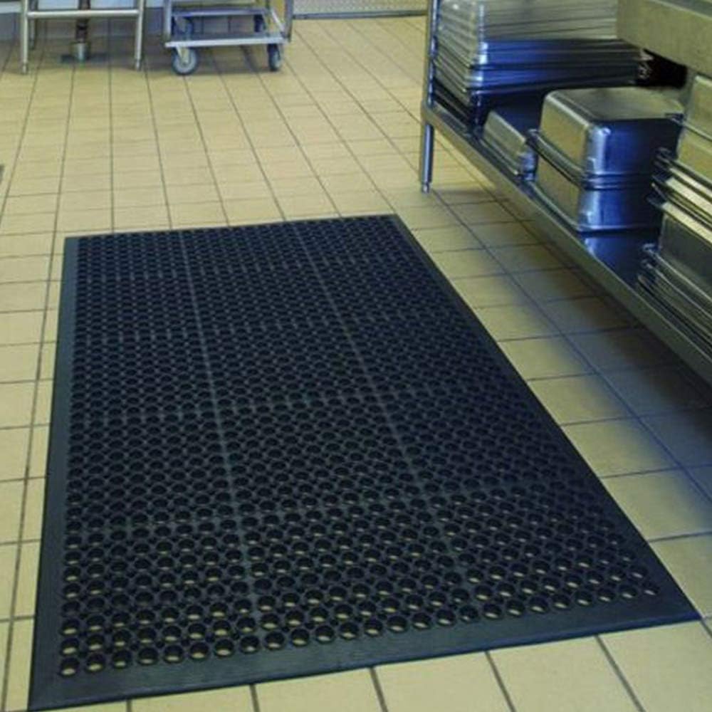 36" x 60" Heavy-Duty Black Commercial Anti-Fatigue Floor Mat Outdoor Indoor Kitchen X Comfort Rug Rubber cart Drainage Excellent Safe Bathroom Home