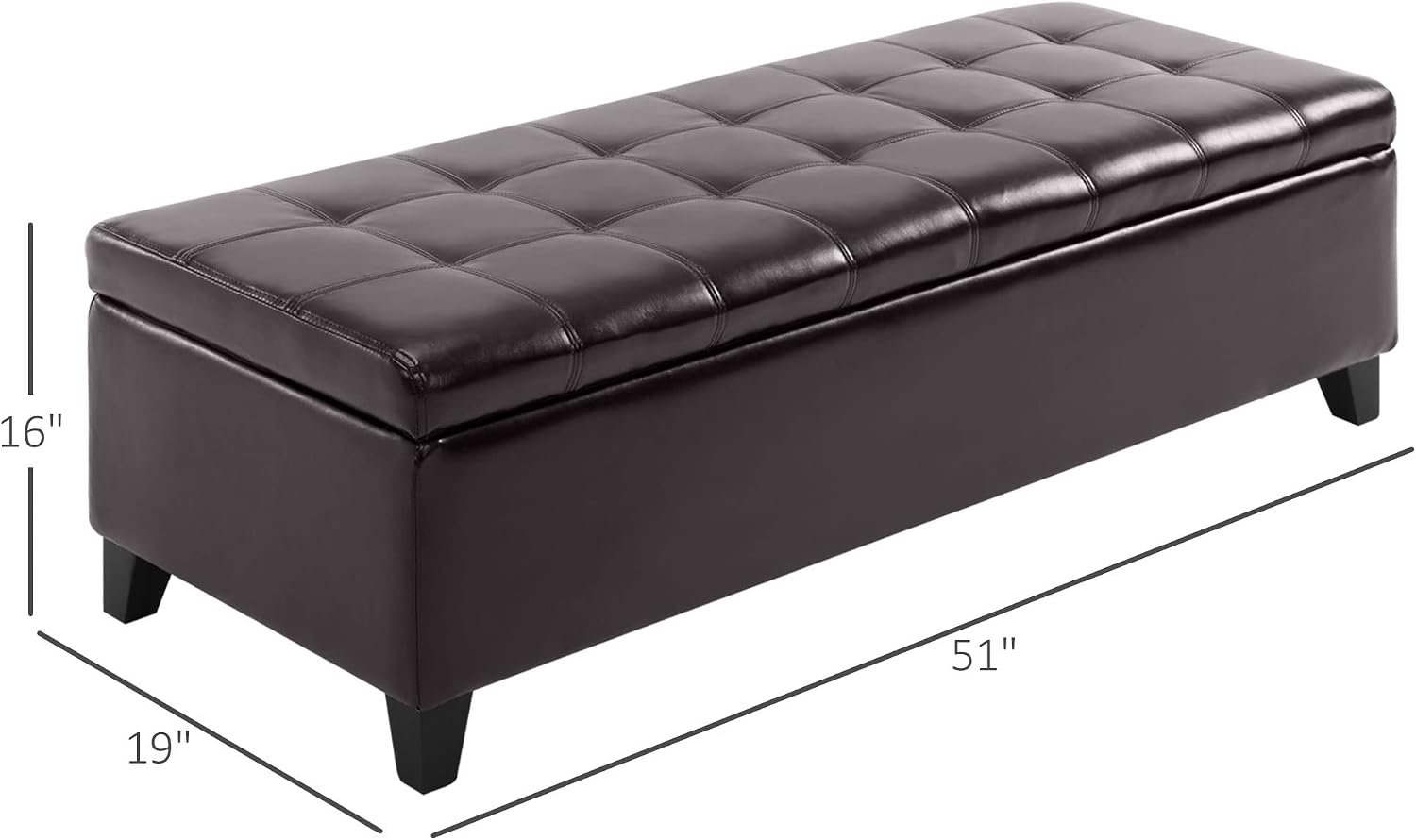 HOMCOM 51" Ottoman Storage Bench Faux Leather Storage Chest Black | Lift Top, Tufted Ottoman, Living Room, Entryway