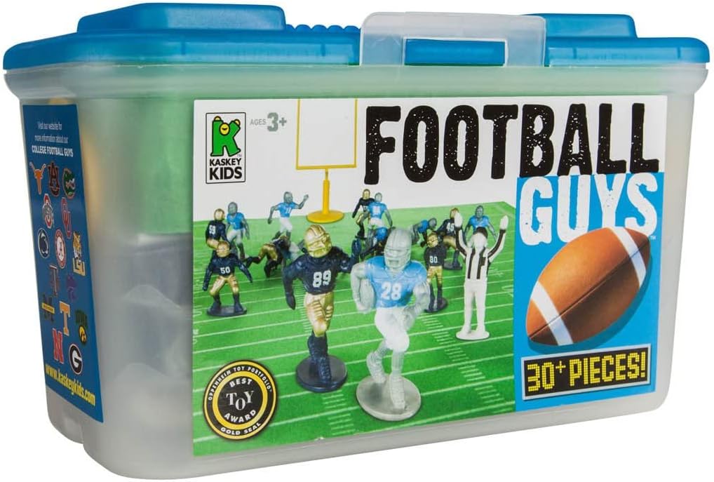 Kaskey Kids Football Guys, Navy Gold vs. Gray Blue, 30 Pieces in Each Set, Includes 2 Teams, Accessories, and Travel Storage Case
