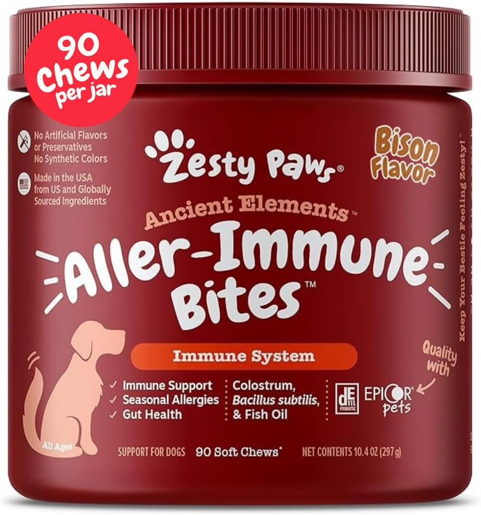 Zesty Paws Allergy Immune Bites - Dog Allergy Chews, Dog Probiotics for Itchy Skin and Ears, Lamb, 90ct
