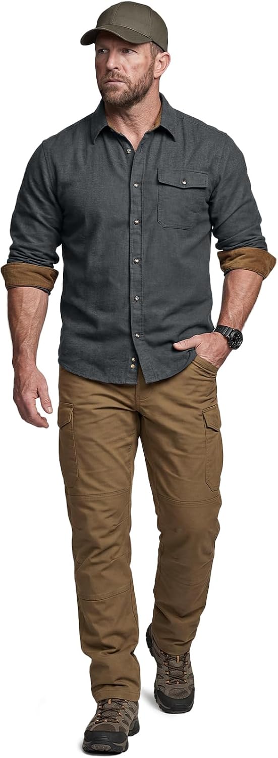 CQR Men's 100% All Cotton Button Down Flannel Shirts, Long Sleeve Brushed Warm Soft Casual Outdoor Plaid Shirt