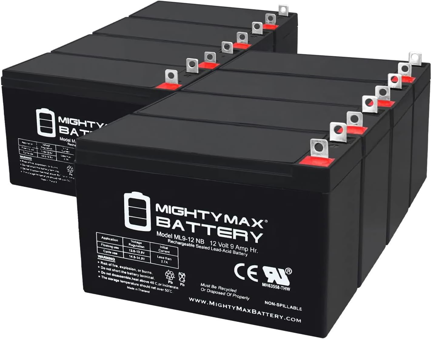 Mighty Max Battery ML9-12NB -12 Volt 9 AH, Nut and Bolt (NB) Terminal, Rechargeable SLA AGM Battery