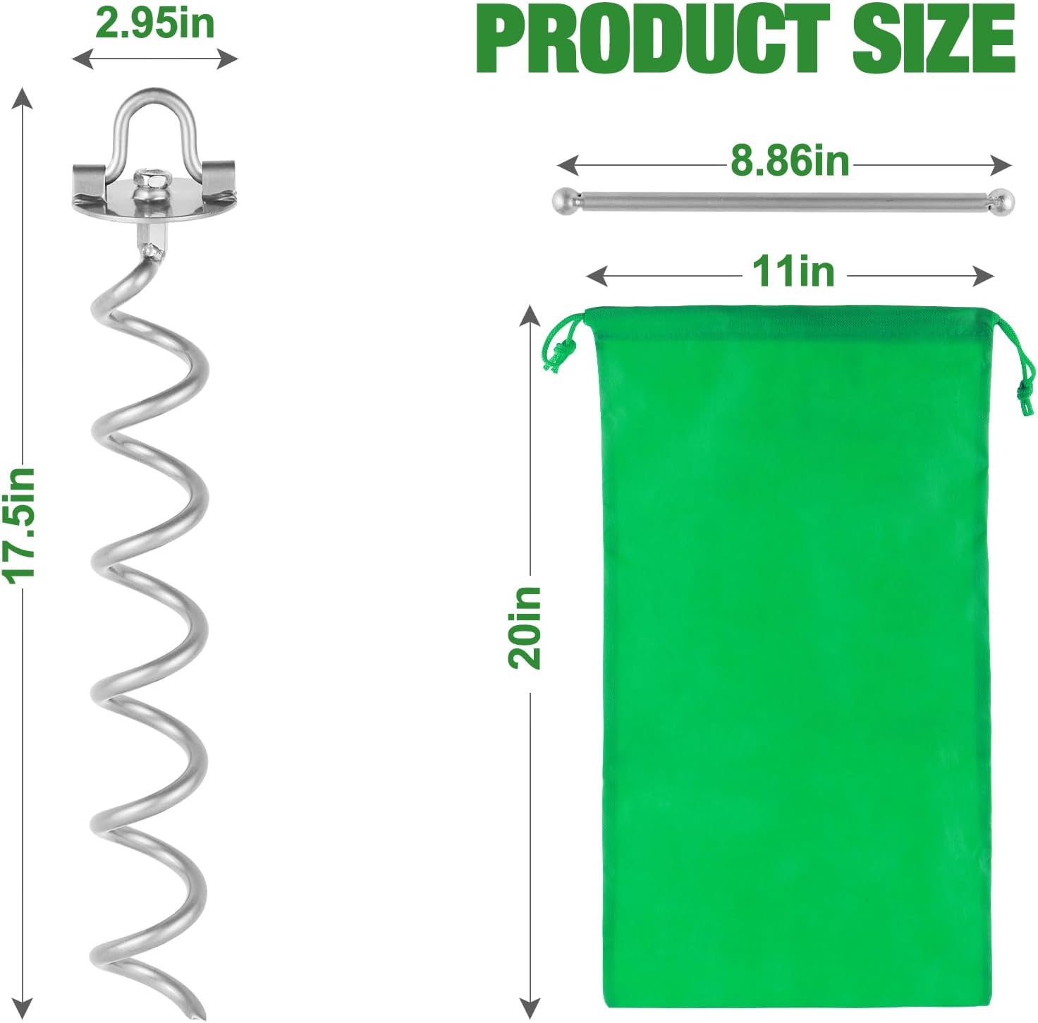 MIXXIDEA 11.4 Inch Gound Anchors Screw in, Metal Spiral Earth Anchors Kit, Heavy Duty Folding Ring Spiral Stake, Silver Ground Stakes for Tent