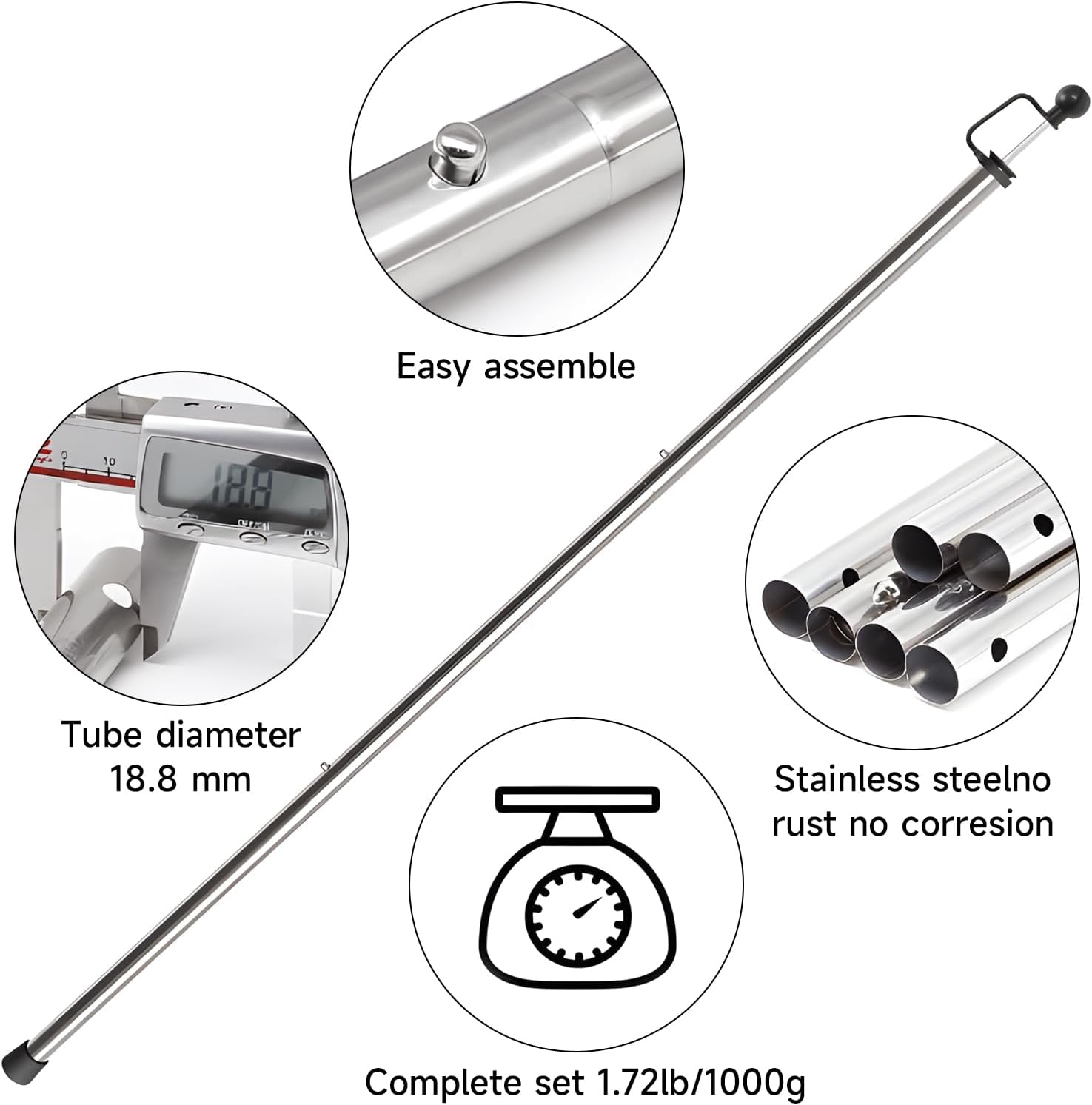 SANLIKE 2 Sets Tarp Poles 95in Telescoping Stainless Steel Tent Poles