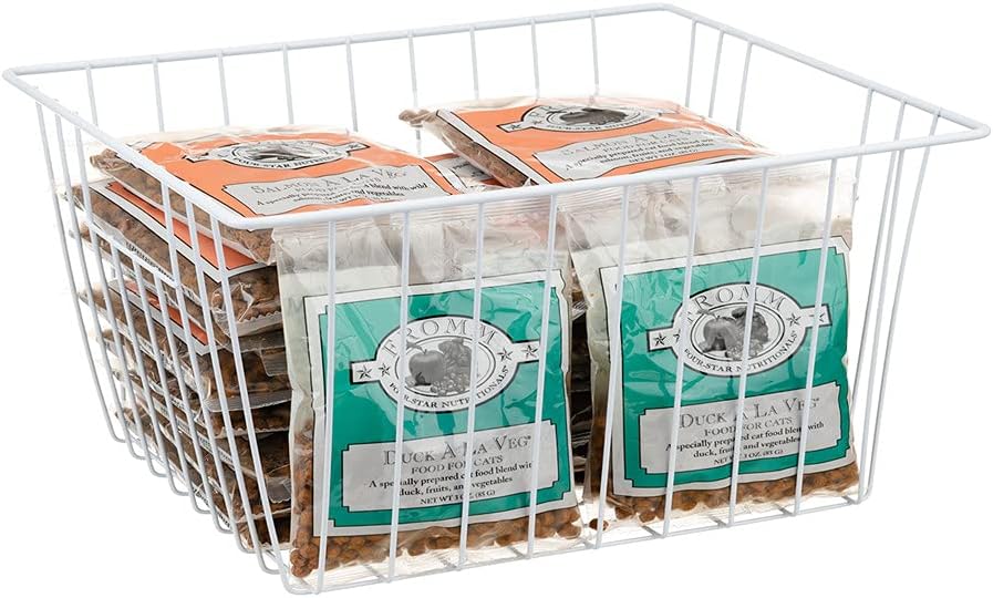 Freezer Organizer Bin, Kitchen Metal Wire Storage Basket, Pantry Cupboard Household Container Divider with Handles, Bathroom, Closet, Bedroom, Office
