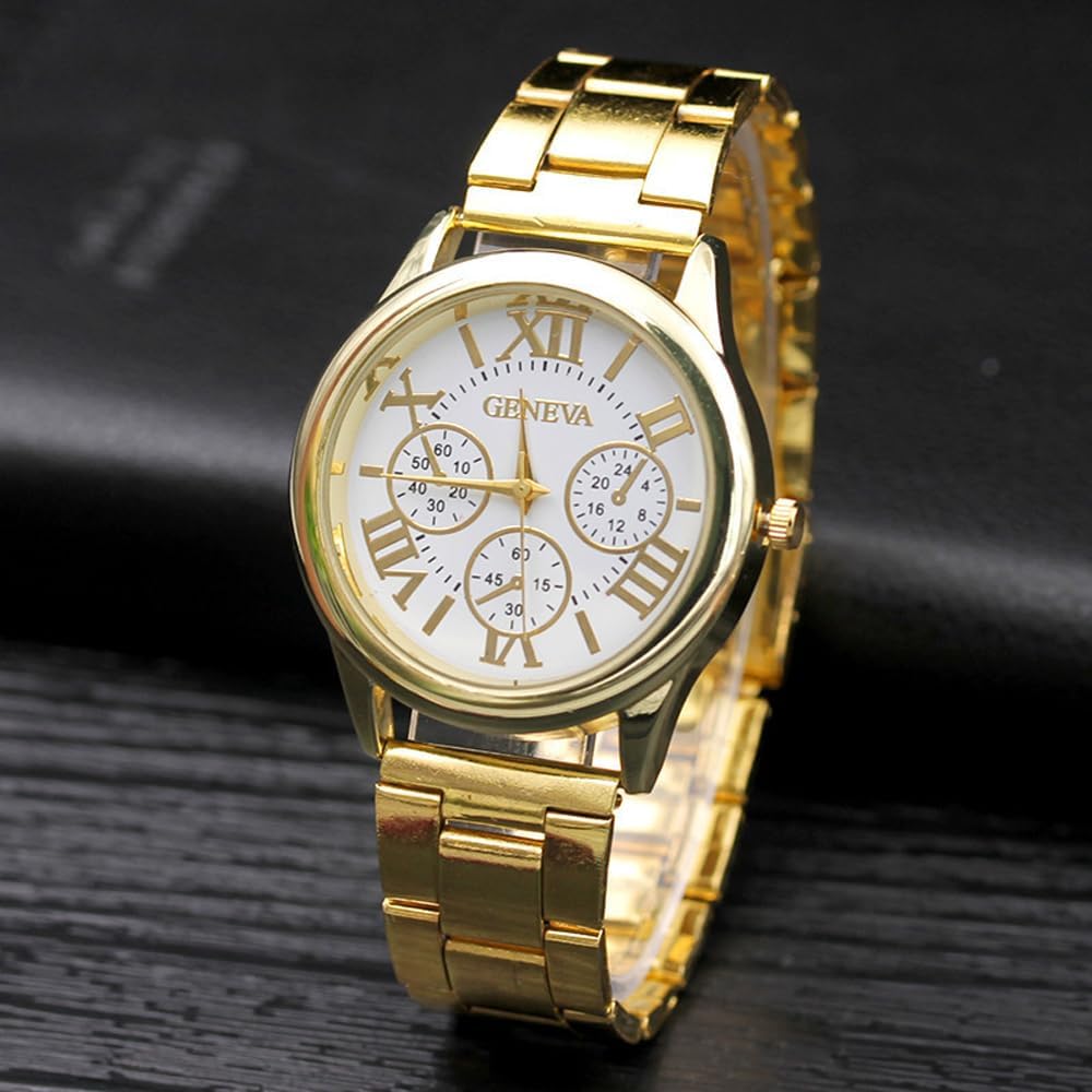 Women Girls Wholesale 2 Pack Watch Set Roman Numerals Dial with 3 Decorated Small Sub-dials Men Business Stainless Steel Quartz Analog Wrist Watches