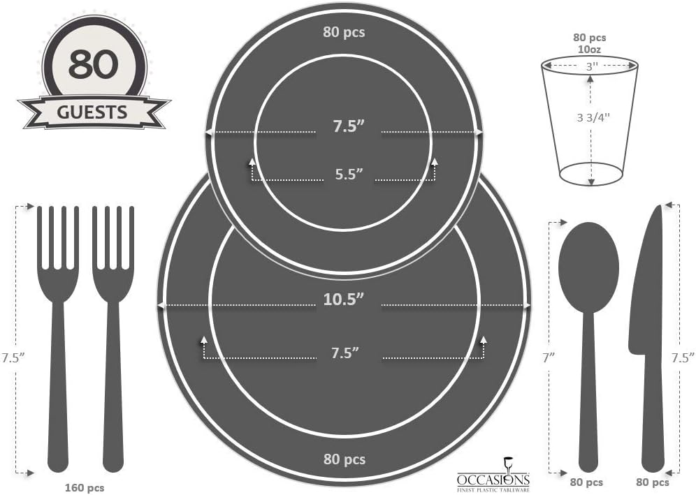 OCCASIONS 50 Ivory Disposable Plastic Plates for 25 Guests (Plain Ivory) | Heavy Duty Fancy Wedding Party Dinner & Salad/Dessert Set, 25x10.5" + 25x7.5", China-Like Look, BPA Free & Recyclable