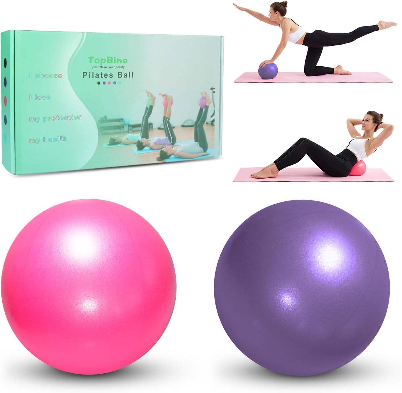 2 Pcs Pilates Ball 23cm Small Exercise Ball Stability Ball for Yoga Barre Core Training and Physical Therapy- Comes with Inflatable Straw
