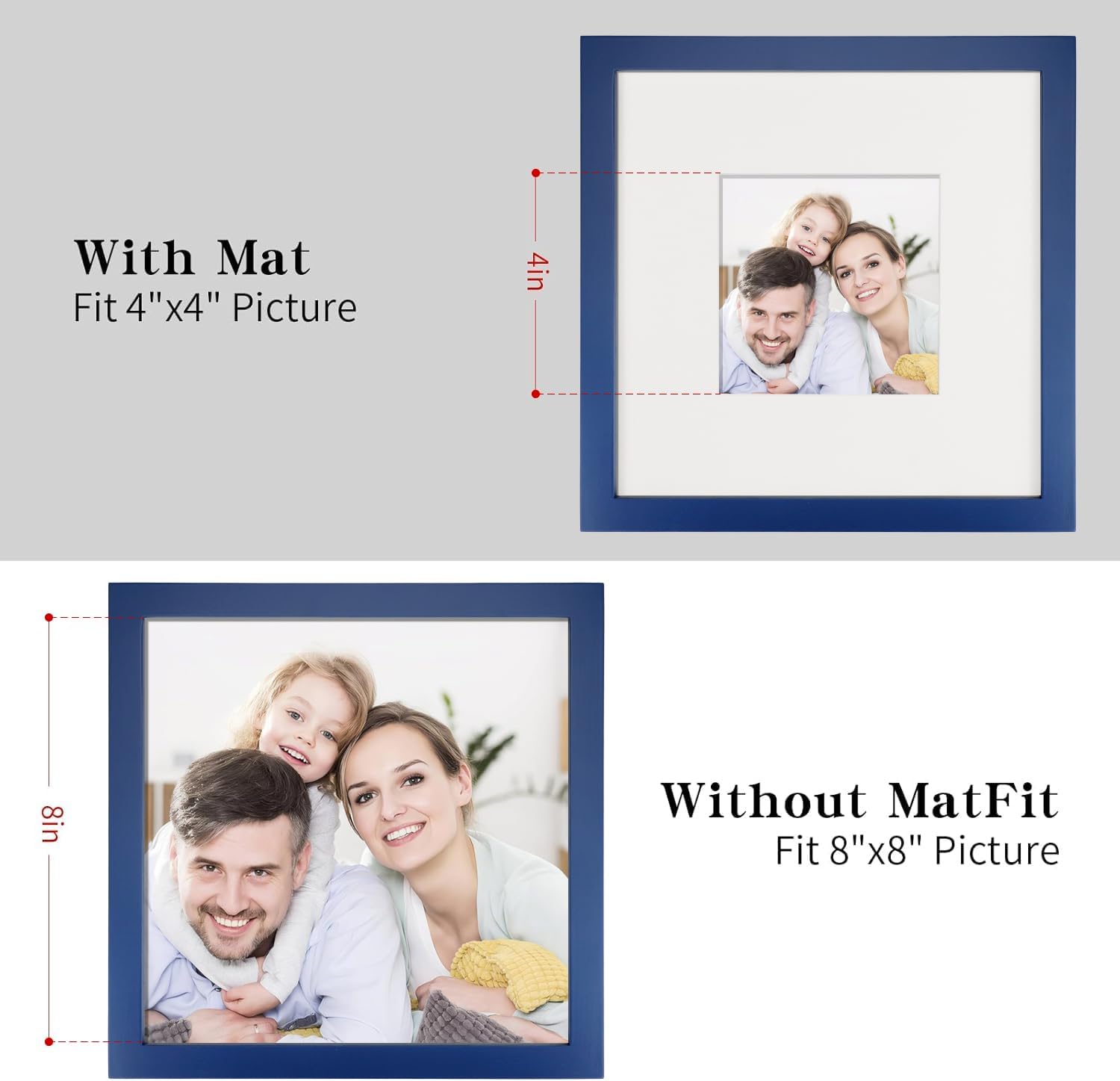 Picture Frames 8x8 2 Pack Made of Solid Wood Black for Wall Mounting and Tabletop Display