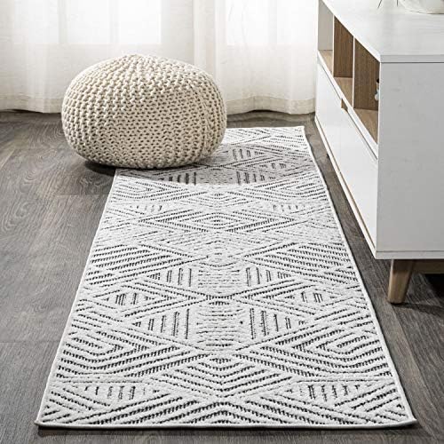 JONATHAN Y Art Deco Geometric Indoor Outdoor Area Rug 3X5 White/Black, Jordan High-Low Pile for Backyard, Patio, Porch, Easy-Cleaning, High Traffic