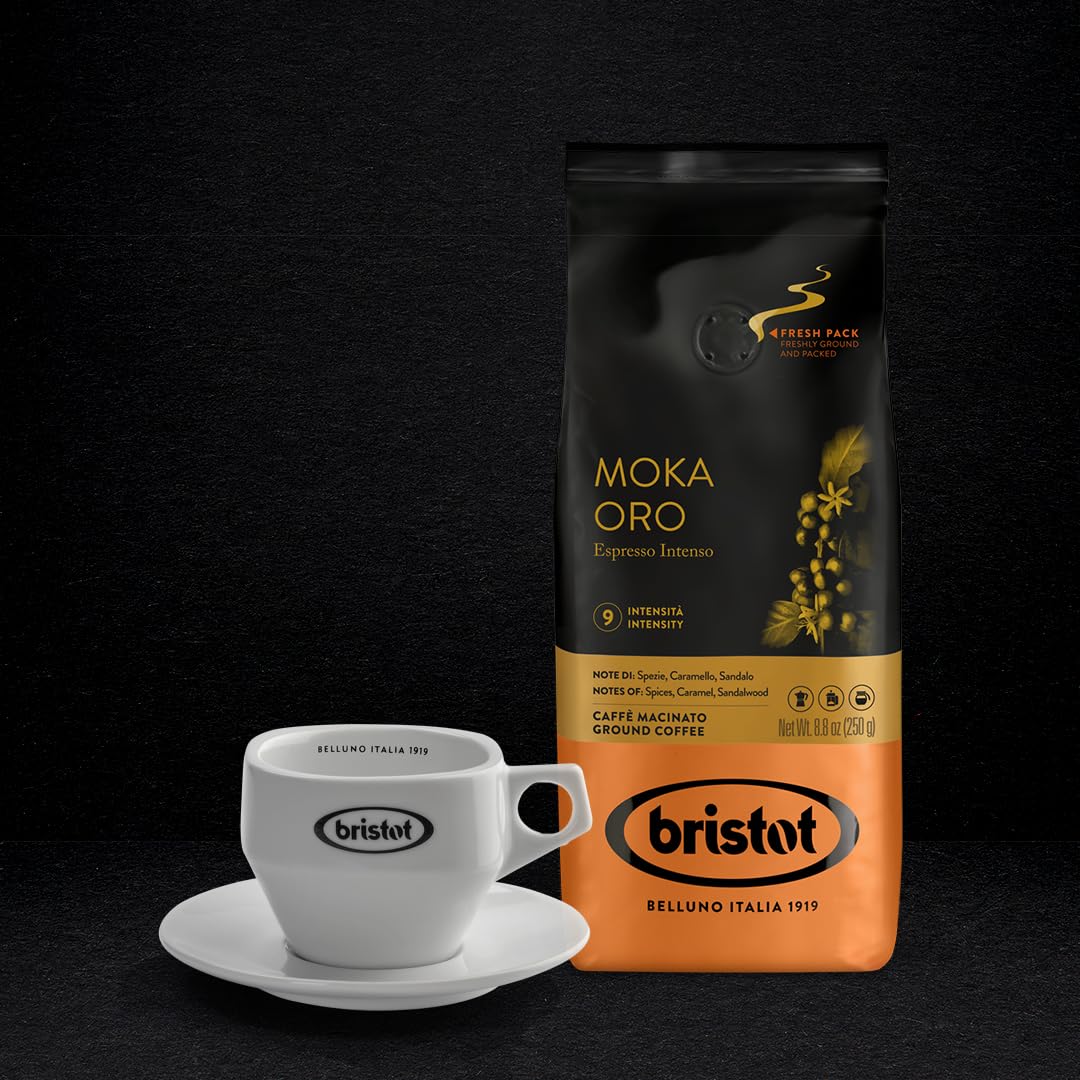 Bristot Espresso Cremoso Italiano Ground Coffee – Medium Roast, Rich & Smooth – 8.8oz (250g) Bag – Italian Ground Espresso for Home Machines